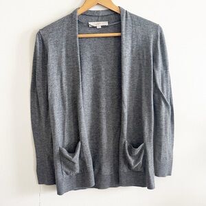 Loft gray open front lightweight knit long sleeve cardigan sweater size small